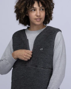 Oatmeal Heather Shetland Wool Fleece Vest – V-Neck Quarter-Zip Layering Pullover -Snow Peak Shop JK 22AU109 alt 08