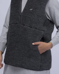 Oatmeal Heather Shetland Wool Fleece Vest – V-Neck Quarter-Zip Layering Pullover -Snow Peak Shop JK 22AU109 alt 09