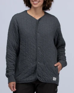 Snow Peak Natural Warm Stretch Cardigan - Charcoal Grey Quilted Snap-Button Sweater -Snow Peak Shop JK 22AU112 Hero 04