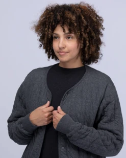 Snow Peak Natural Warm Stretch Cardigan - Charcoal Grey Quilted Snap-Button Sweater -Snow Peak Shop JK 22AU112 alt 04