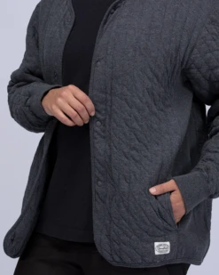 Snow Peak Natural Warm Stretch Cardigan - Charcoal Grey Quilted Snap-Button Sweater -Snow Peak Shop JK 22AU112 alt 05