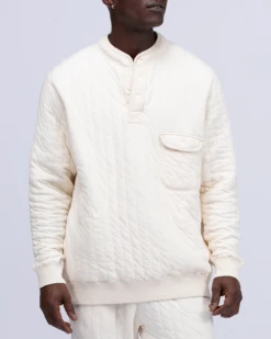 Natural Warm Stretch Quilted Pullover – Off-White Mock Neck Snap Henley Sweatshirt -Snow Peak Shop JK 22AU113 Hero 04