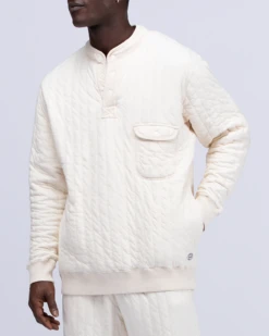 Natural Warm Stretch Quilted Pullover – Off-White Mock Neck Snap Henley Sweatshirt -Snow Peak Shop JK 22AU113 alt 02