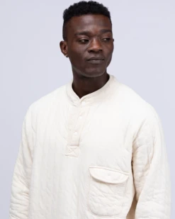 Natural Warm Stretch Quilted Pullover – Off-White Mock Neck Snap Henley Sweatshirt -Snow Peak Shop JK 22AU113 alt 04