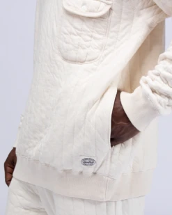 Natural Warm Stretch Quilted Pullover – Off-White Mock Neck Snap Henley Sweatshirt -Snow Peak Shop JK 22AU113 alt 05