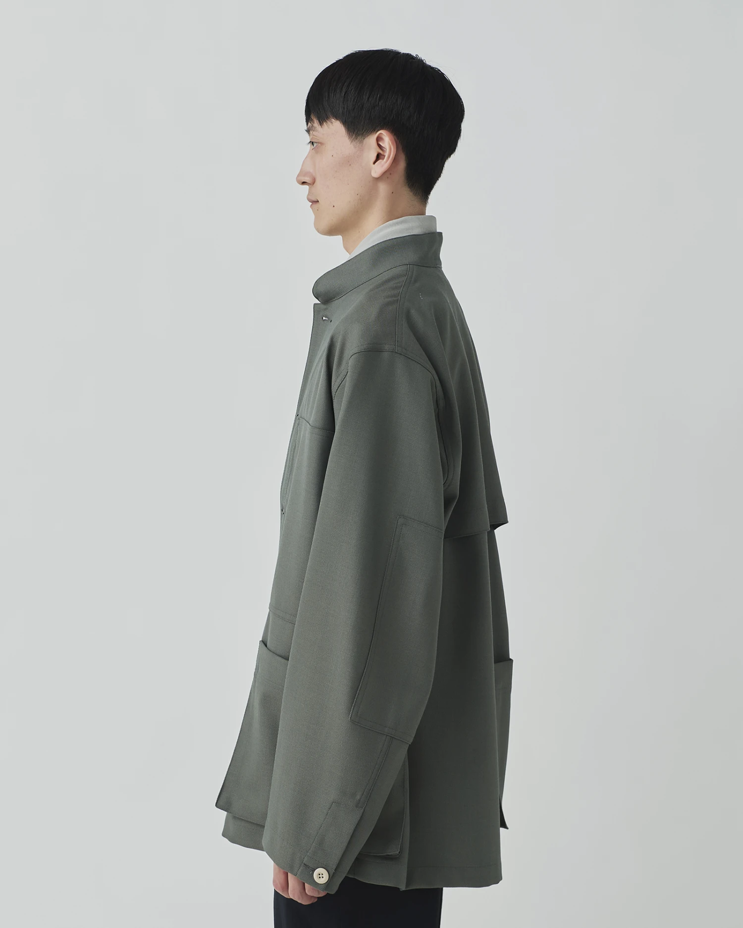 Hybrid Wool Utility Jacket - Vintage Texture Lightweight Oversized Button-Up 5 Hybrid Wool Utility Jacket - Vintage Texture Lightweight Oversized Button-Up - Image 3