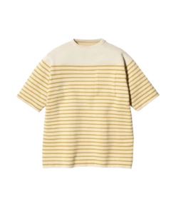 Cotton Nylon Short Sleeve Crewneck Pullover – Heavy-Weight Relaxed Fit Sweat-Wicking Top -Snow Peak Shop KN 23SU001 BeigexMustard hero 01