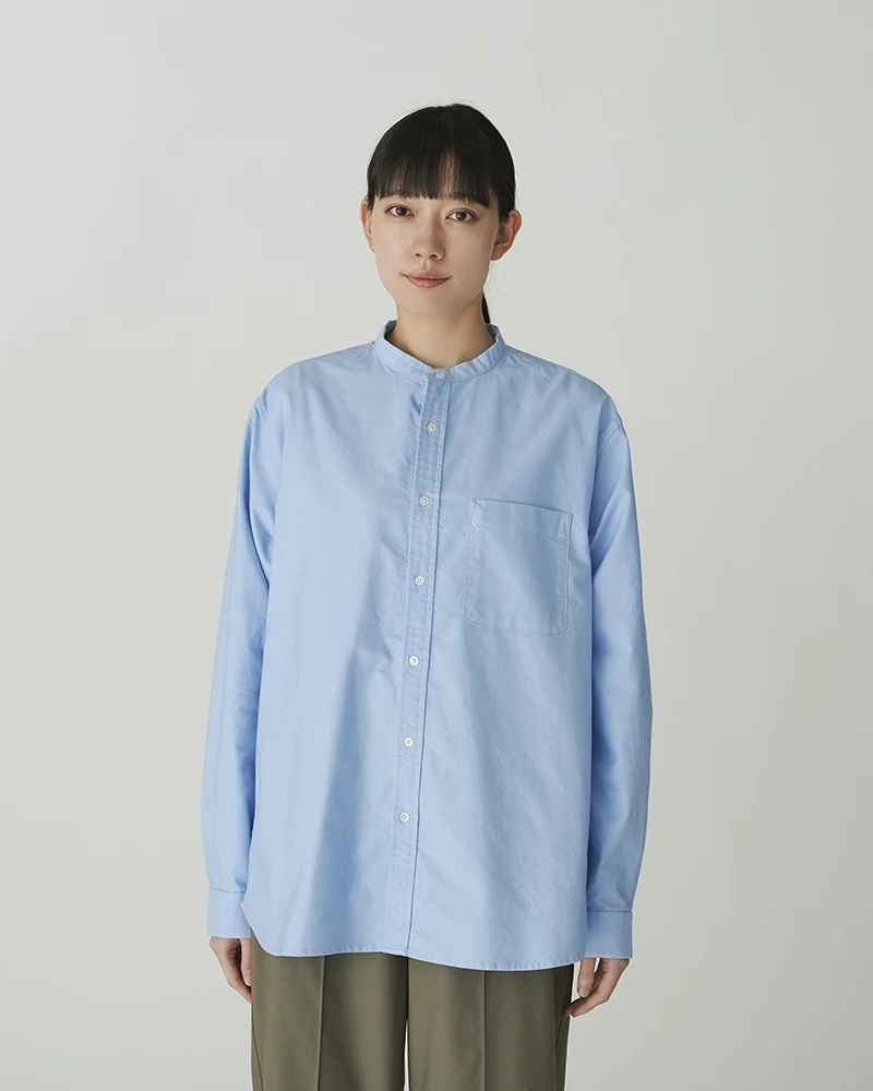 Organic Cotton OX Stand Collar Shirt in Light Blue – Sustainable Button-Front Oxford Shirt 10 Organic Cotton OX Stand Collar Shirt in Light Blue – Sustainable Button-Front Oxford Shirt - Image 8