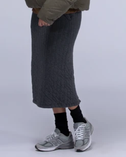 Natural Warm Stretch Quilted Cotton Skirt - Ankle Length Slim Fit Knit Skirt -Snow Peak Shop SK 22AW101 alt 02