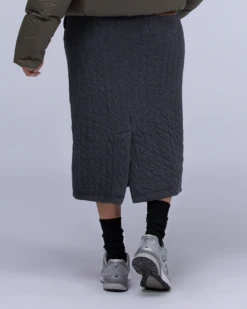 Natural Warm Stretch Quilted Cotton Skirt - Ankle Length Slim Fit Knit Skirt -Snow Peak Shop SK 22AW101 alt 03