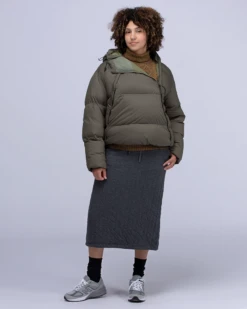 Natural Warm Stretch Quilted Cotton Skirt - Ankle Length Slim Fit Knit Skirt -Snow Peak Shop SK 22AW101 alt 07