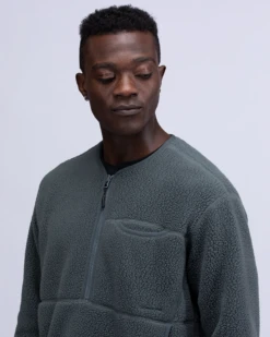 Snow Peak Light Grey Thermal Boa Fleece Pullover – Recycled Thermal Pro Henley -Snow Peak Shop SW 22AU011 alt 04