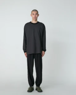 Heavy Cotton Border Long Sleeve T-Shirt - Organic Cotton Striped Crew Neck with Side Pockets -Snow Peak Shop SW 25SU204 0506 021 jpg