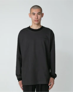 Heavy Cotton Border Long Sleeve T-Shirt - Organic Cotton Striped Crew Neck with Side Pockets -Snow Peak Shop SW 25SU204 0506 030 jpg