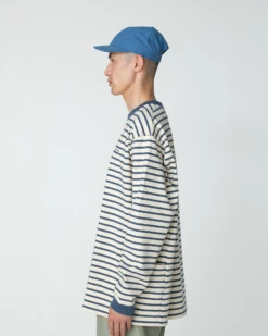 Heavy Cotton Border Long Sleeve T-Shirt - Organic Cotton Striped Crew Neck with Side Pockets -Snow Peak Shop SW 25SU204 0506 1842 jpg