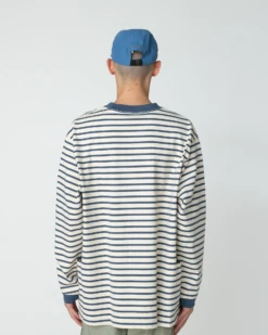 Heavy Cotton Border Long Sleeve T-Shirt - Organic Cotton Striped Crew Neck with Side Pockets -Snow Peak Shop SW 25SU204 0506 1843 jpg