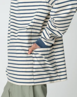 Heavy Cotton Border Long Sleeve T-Shirt - Organic Cotton Striped Crew Neck with Side Pockets -Snow Peak Shop SW 25SU204 0506 1851 jpg