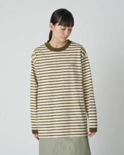 Heavy Cotton Border Long Sleeve T-Shirt - Organic Cotton Striped Crew Neck with Side Pockets -Snow Peak Shop SW 25SU204 20240506 snowpeak 00435 jpg