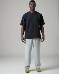 Black Recycled Polyester Poplin Pullover – Quick-Dry Angled Zip Short Sleeve Top -Snow Peak Shop SnowPeak SS23 0842