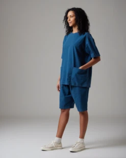 Natural-Dyed Recycled Cotton Pullover - Relaxed Crewneck Short Sleeve with Shoulder Button Detail -Snow Peak Shop SnowPeak SS23 C 1852