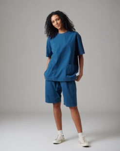 Natural-Dyed Recycled Cotton Pullover - Relaxed Crewneck Short Sleeve with Shoulder Button Detail -Snow Peak Shop SnowPeak SS23 C 1868