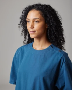 Natural-Dyed Recycled Cotton Pullover - Relaxed Crewneck Short Sleeve with Shoulder Button Detail -Snow Peak Shop SnowPeak SS23 C 1875