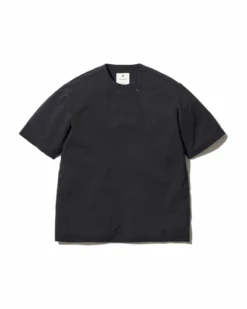 Black Recycled Polyester Poplin Pullover – Quick-Dry Angled Zip Short Sleeve Top